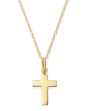 14K Yellow Gold Cross Pendant Necklace, 16-18