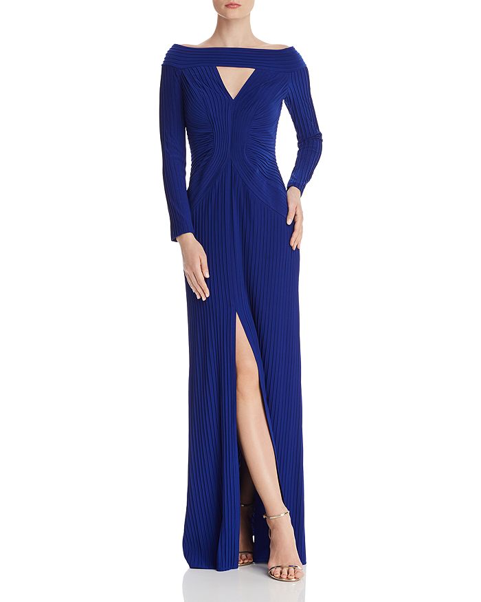 Tadashi shoji pintucked cutout gown hot sale