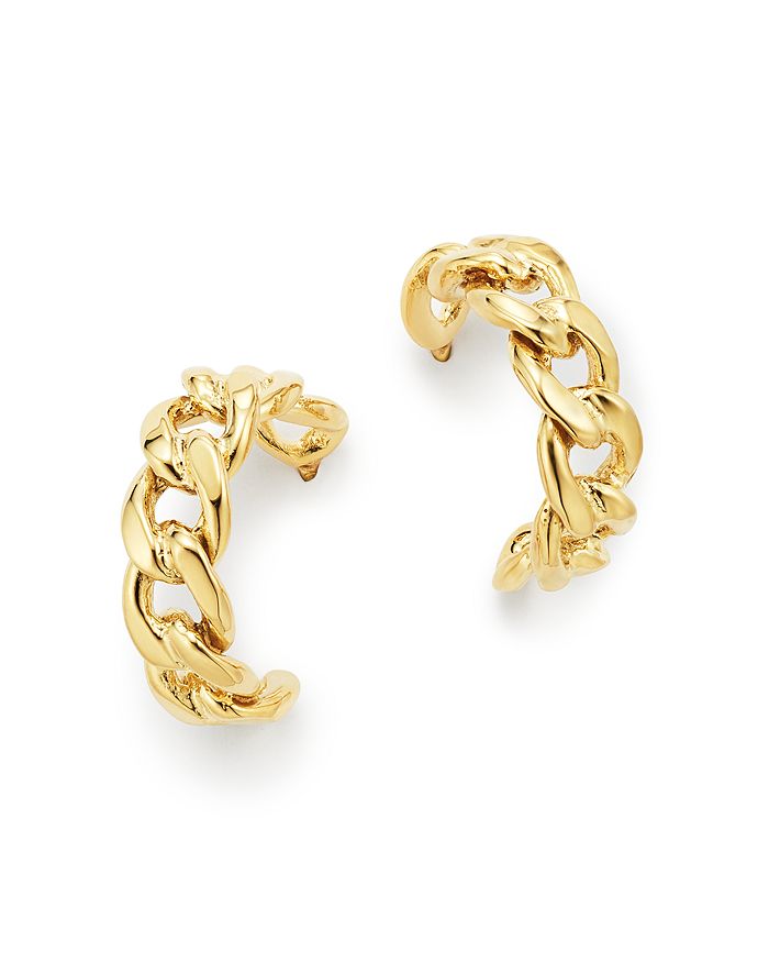 Curb Chain Hoop Earrings 14K Yellow Gold