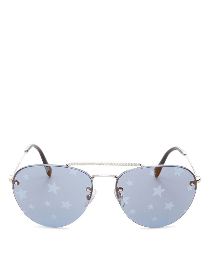 Miu Miu Women's Mirrored Brow Bar Aviator Sunglasses, 59mm In Gold Blue/gold Mirror