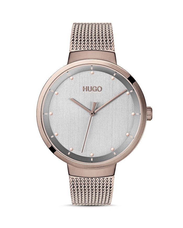 Hugo #go Carnation Gold Mesh Bracelet Watch, 38mm In Silver/rose Gold