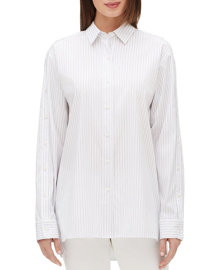 LAFAYETTE 148 TRINITY PINSTRIPED BUTTON-DOWN BLOUSE,MBAC8R-1A87