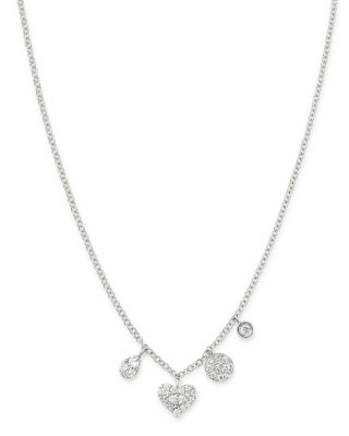 14K White Gold Diamond Charm Necklace, 18"