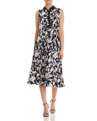 【Donna Karan New York】Floral-Print Tie-Waist Midi Dress Donna Karan New York Women's Floral-Print Tie-Waist Midi