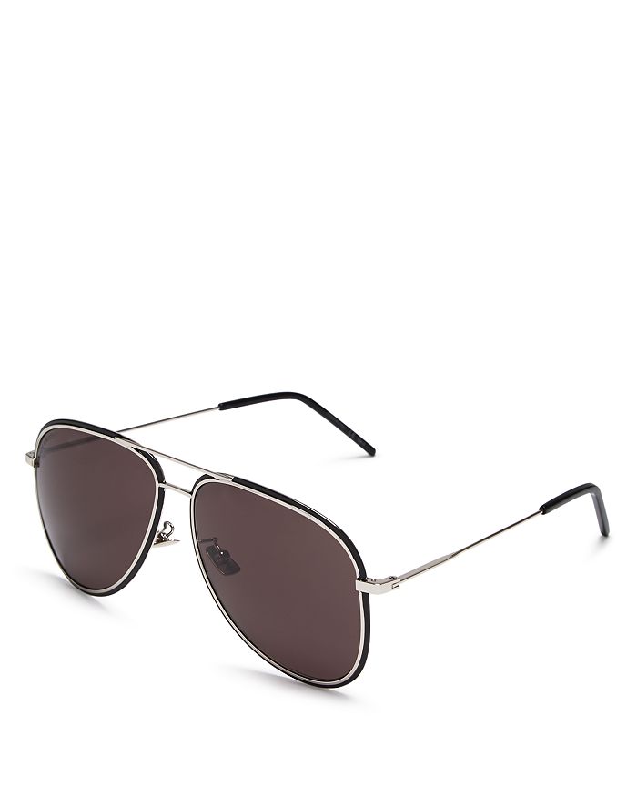 Saint Laurent Unisex Aviator Sunglasses, 56mm In Shiny Silver Black/gray Solid