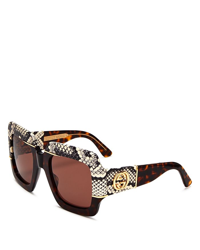 Gucci Women's Snakeskin Trim Square Sunglasses 54mm | Bloomingdale's
