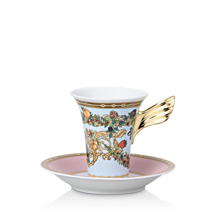 Versace Rosenthal  Butterfly Garden Coffee Cup & Saucer In Pink