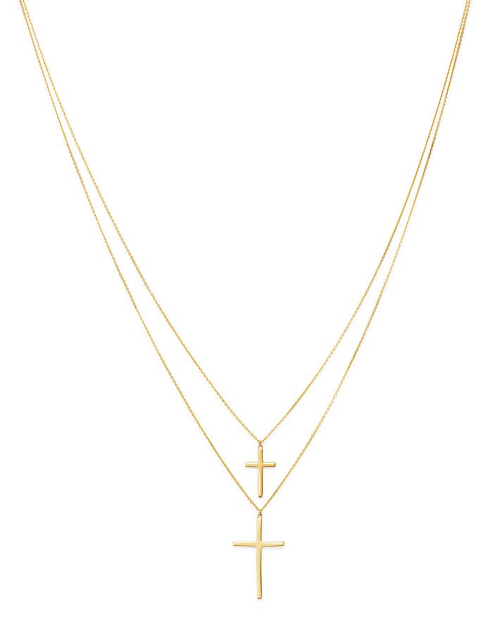 Moon & Meadow Double-layer Cross Pendant Necklace In 14k Yellow Gold, 18 - 100% Exclusive
