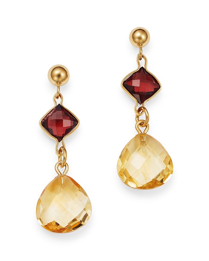 Bloomingdale's Citrine & Garnet Drop Earrings In 14k Yellow Gold - 100% Exclusive In Multi/gold