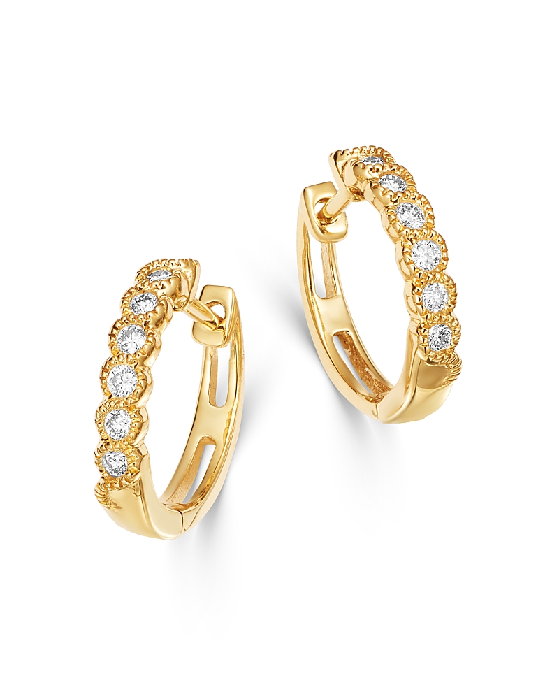 Bloomingdale's Fine Collection Diamond Milgrain Huggie Hoop Earrings in 14K Yellow Gold, 0.10 tcw