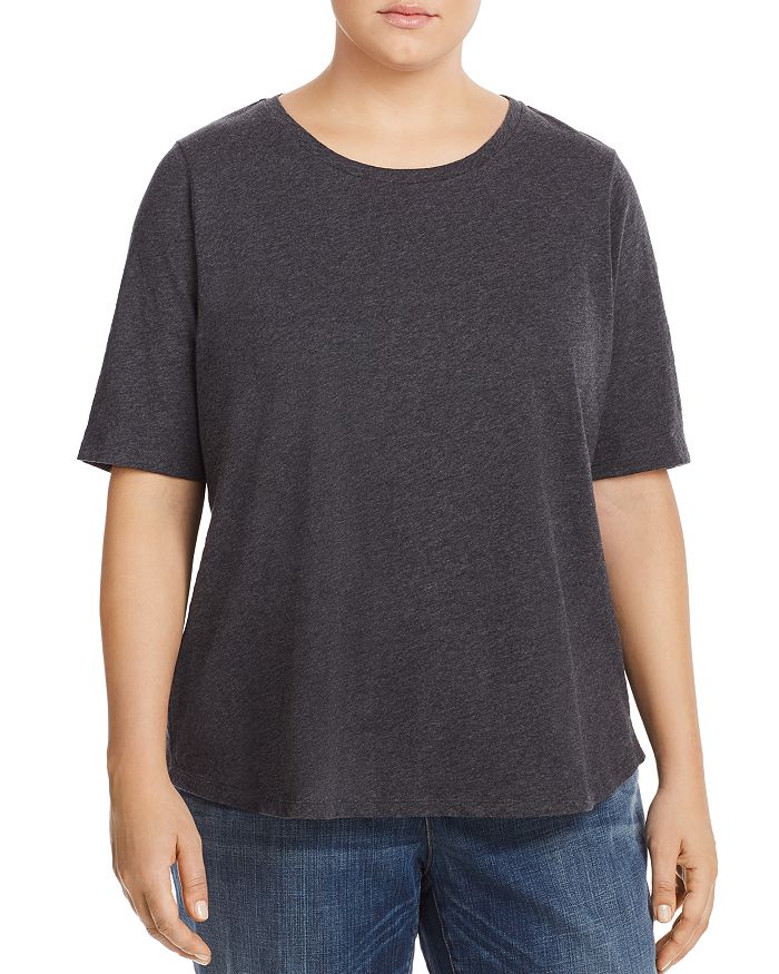 Eileen Fisher Plus System Elbow-sleeve Crewneck Tee In Graphite