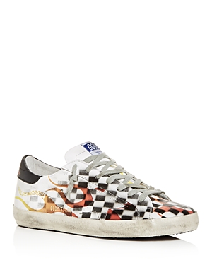 GOLDEN GOOSE MEN'S SUPERSTAR FLAME DISTRESSED LEATHER LOW-TOP SNEAKERS,G34MS590.N39