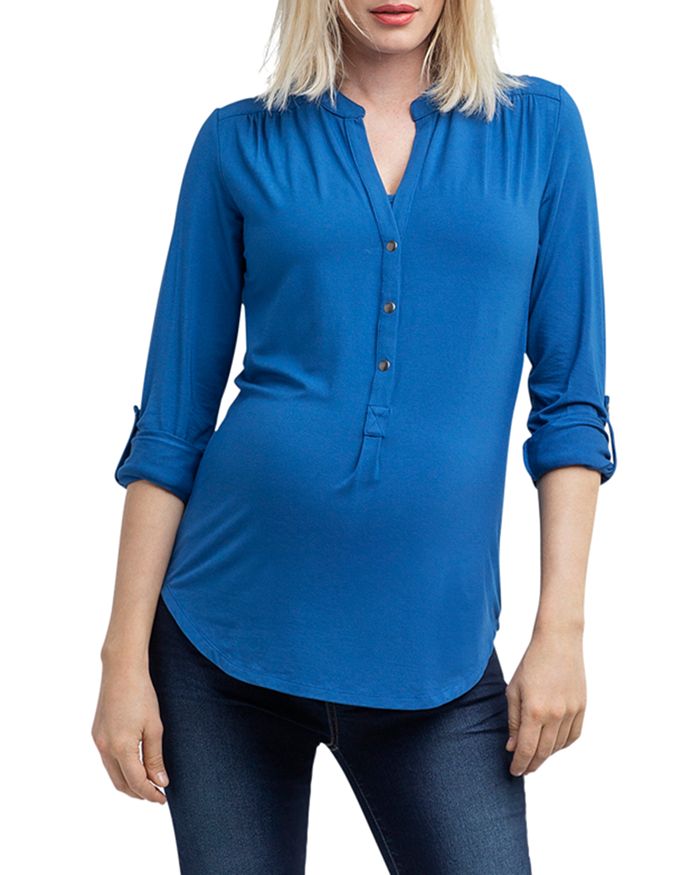 Nom Maternity Amelie Snap Front Maternity/nursing Top In Dusk Blue