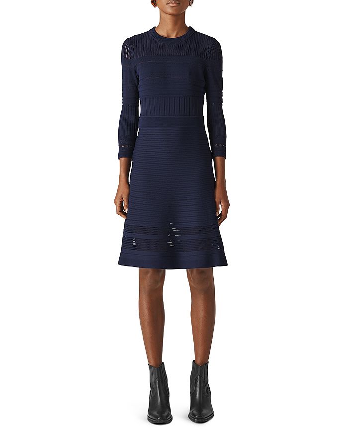 Whistles Pointelle Knit Dress In Navy