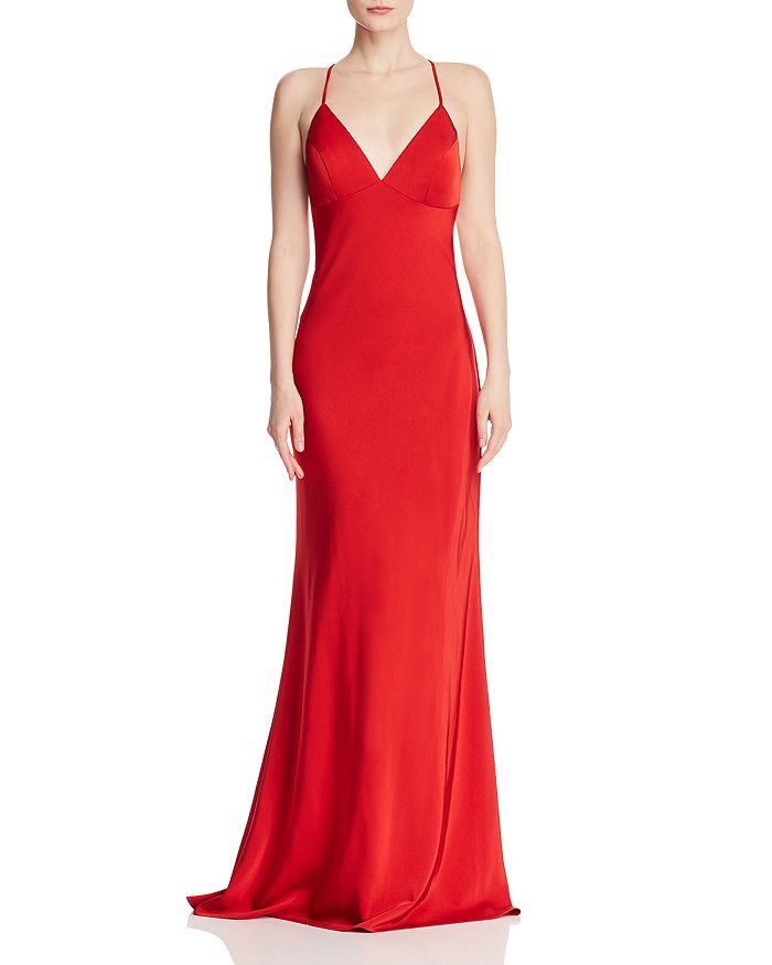Faviana Couture Draped Satin Gown In Red