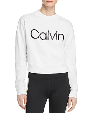 Calvin Klein Performance Logo French Terry Sweatshirt In White