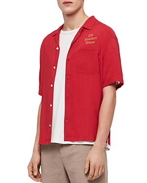 Allsaints The Nowhere Times Slim Fit Camp Shirt In Flash Red