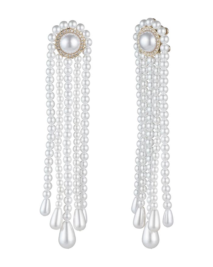 Carolee Simulated Pearl Tassel Earrings In Gold/white