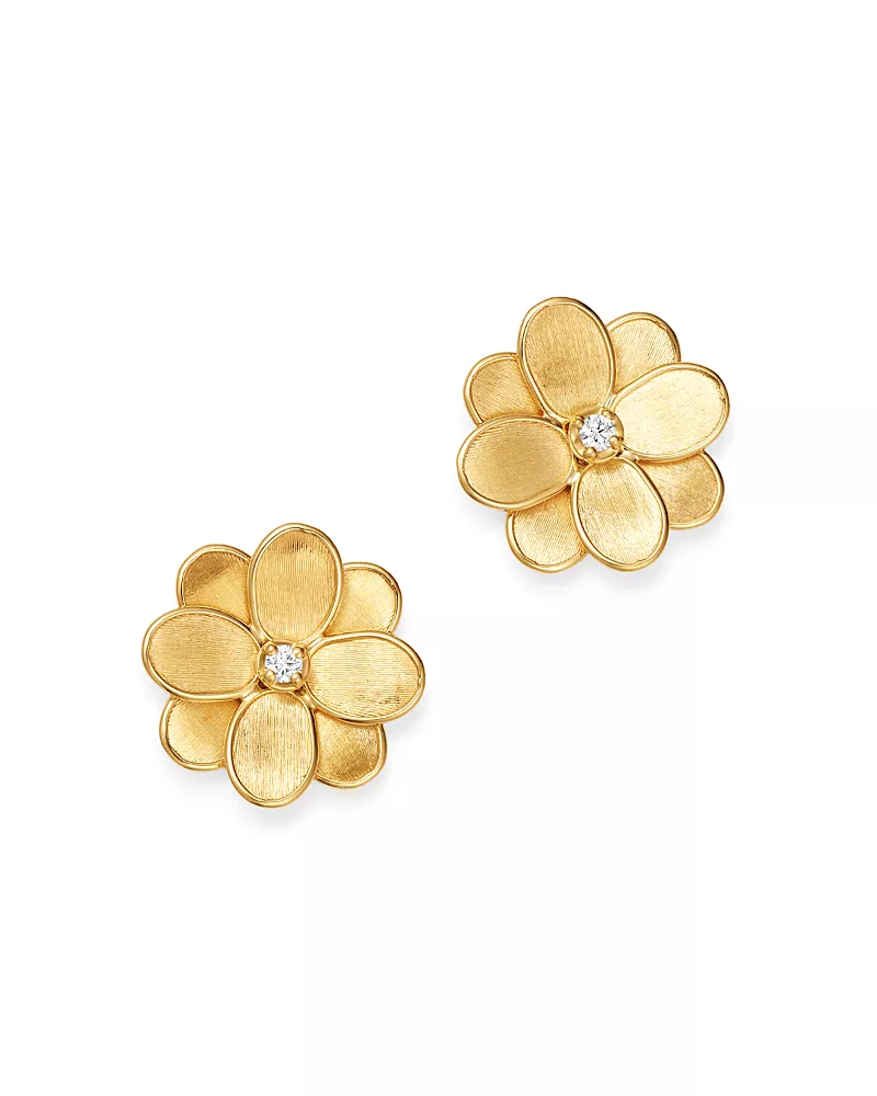 Marco Bicego 18K Yellow Gold Petali Diamond Flower Stud Earrings