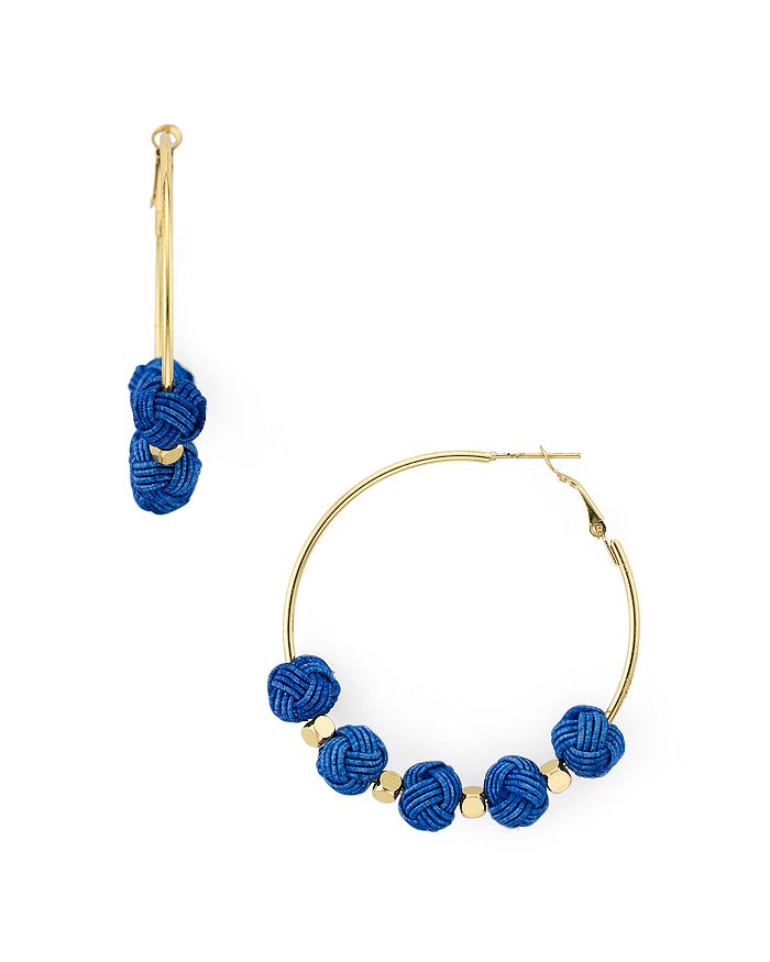 Area Stars Pom Pom Hoop Earrings In Blue/gold