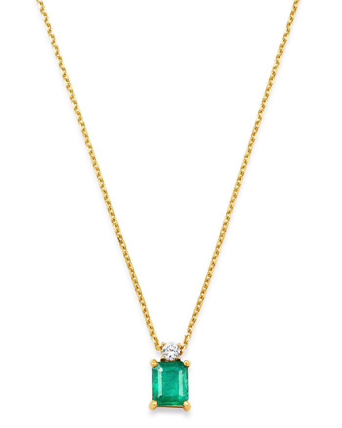 Bloomingdale's Emerald & Diamond Pendant Necklace In 14k Yellow Gold, 16 - 100% Exclusive In Green/gold