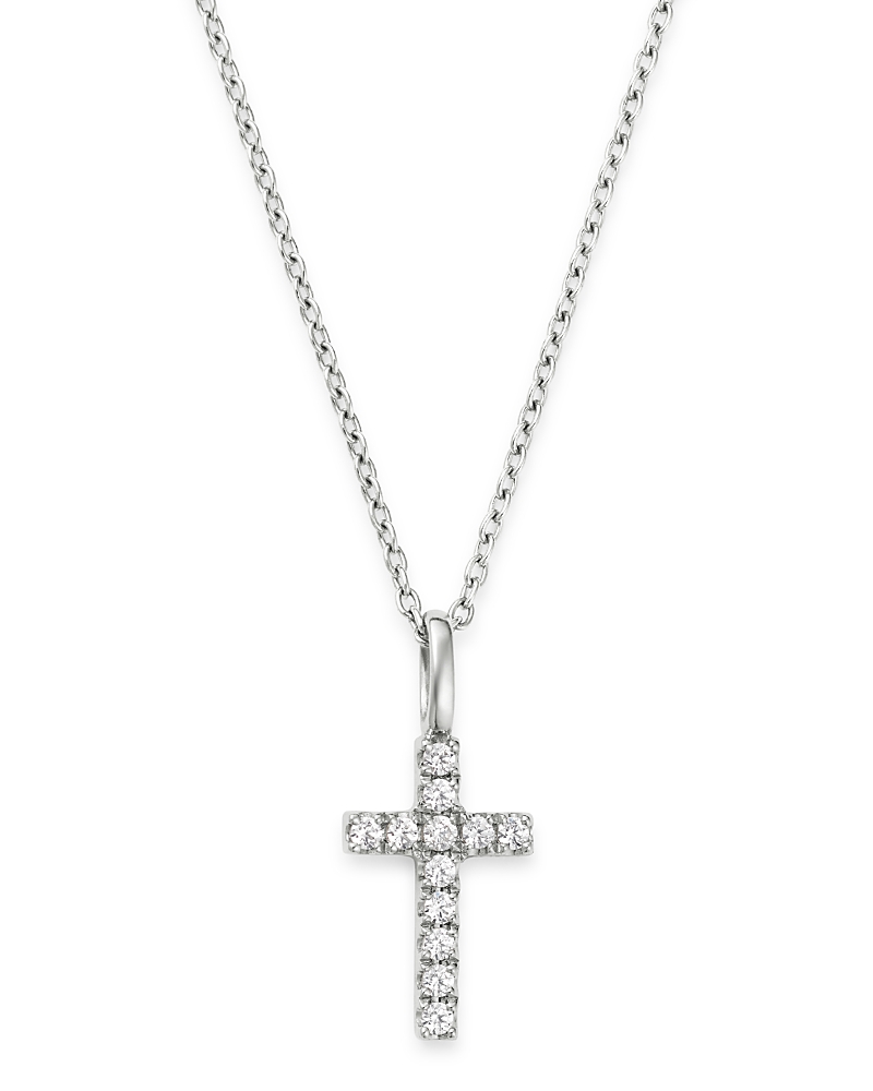 Bloomingdale's Fine Collection Micro-Pave Diamond Mini Cross Necklace in 14K White Gold, 0.08 tcw