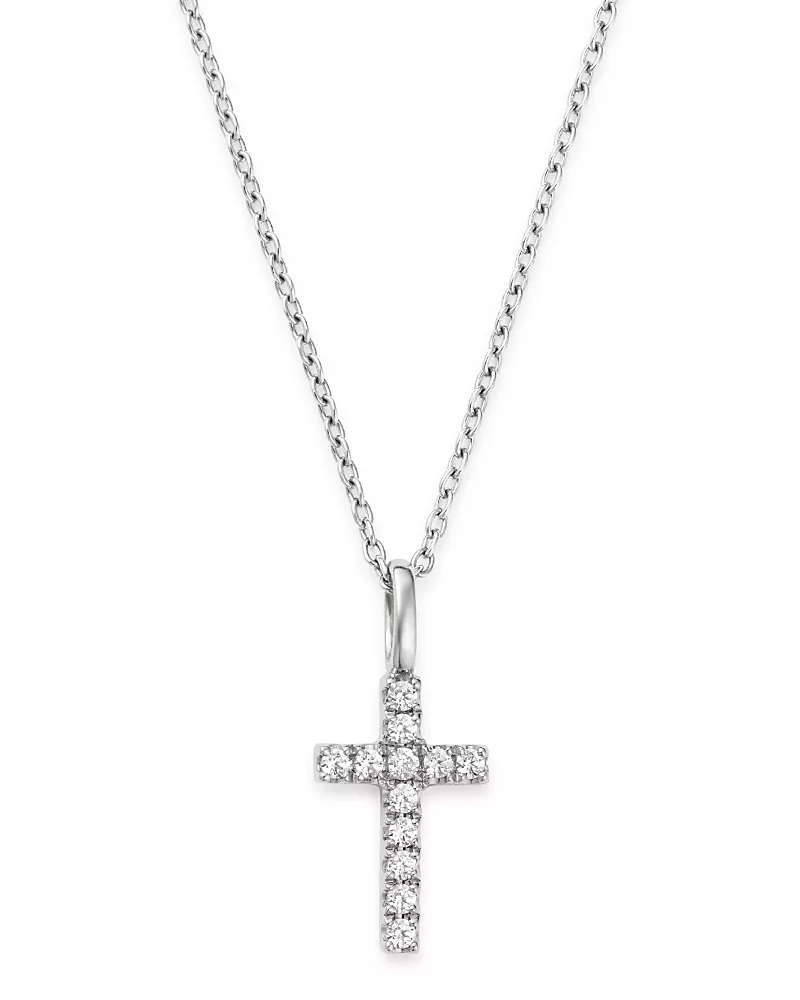 Bloomingdale's Fine Collection Micro-Pave Diamond Mini Cross Necklace in 14K White Gold, 0.08 tcw