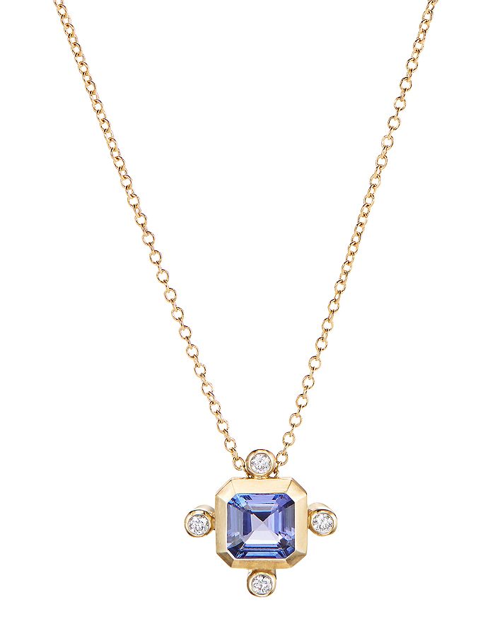 David Yurman 18k Yellow Gold Novella Pendant Necklace With Tanzanite & Diamonds, 18 In Blue/gold