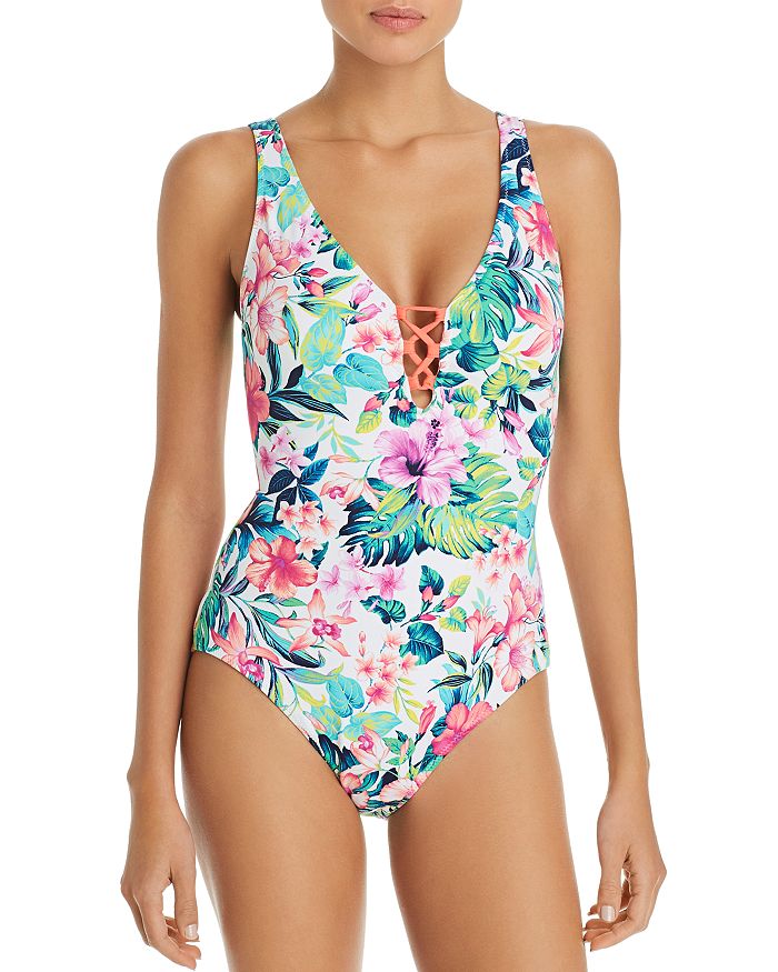 Tommy Bahama Fleur De Flora Reversible Lace Up Back One Piece