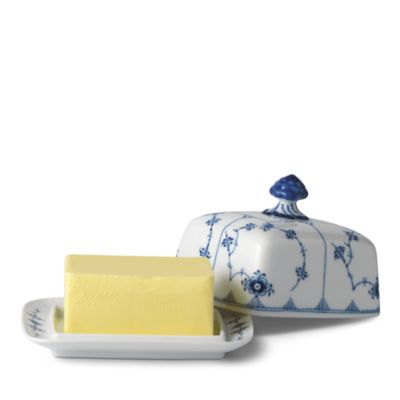 Blue Fluted Plain Butter Dish