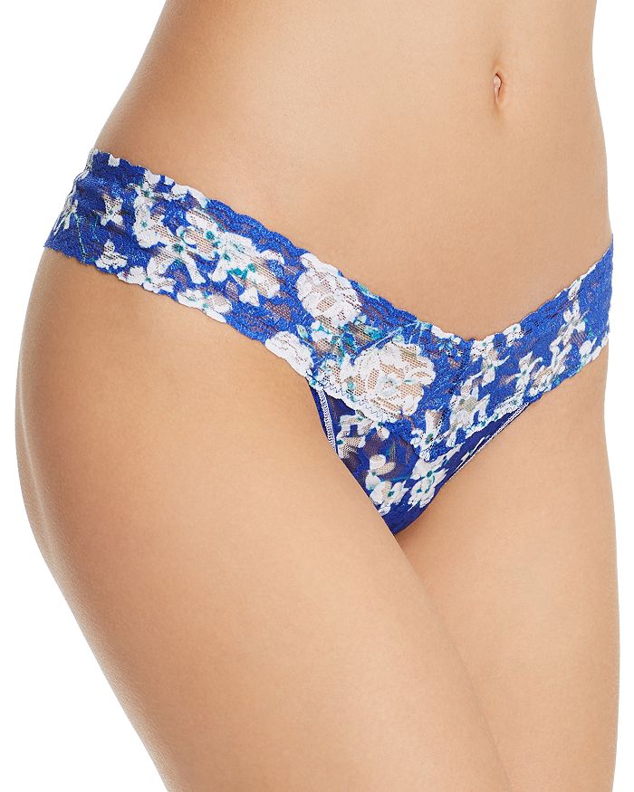 Hanky Panky Low-rise Printed Lace Thong In Bluebelle