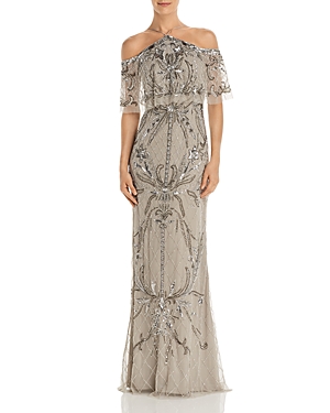 Aidan Mattox Cold-shoulder Beaded Gown - 100% Exclusive In Silver