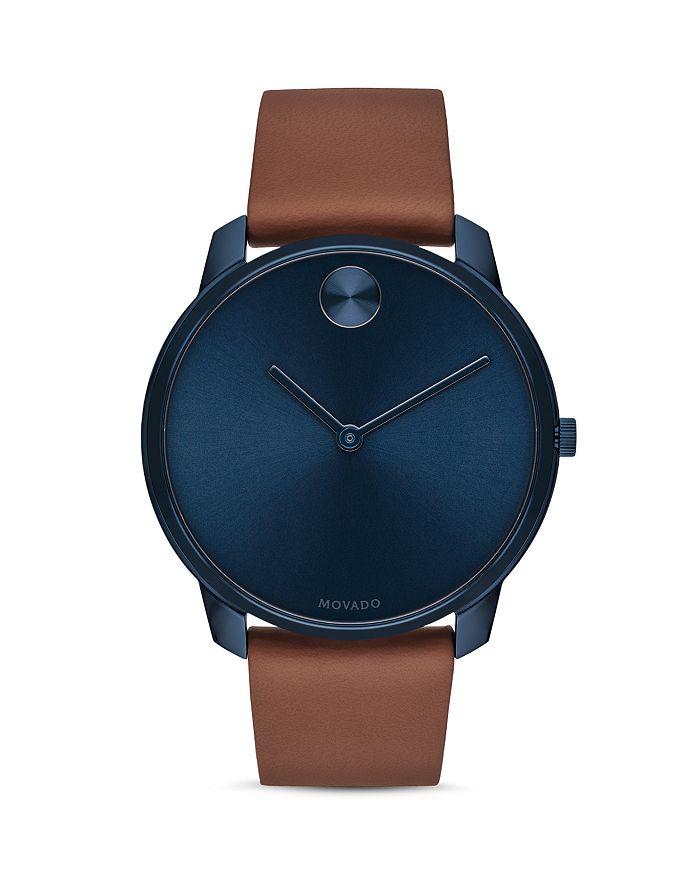 Movado Bold Thin Leather Strap Watch, 42mm In Blue/brown