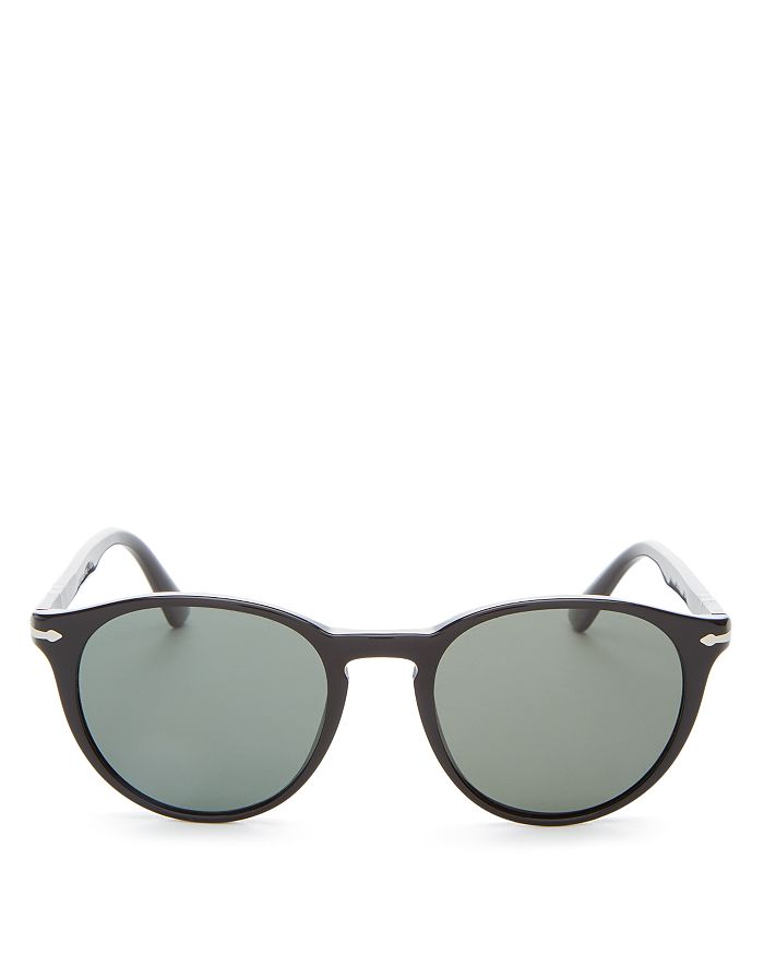Persol Polarized Round Sunglasses, 52mm In Black/green Polarized