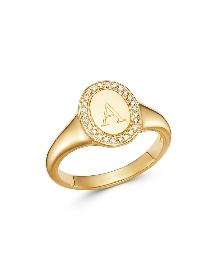 Zoe Lev 14k Yellow Gold Diamond Initial Signet Ring In A/gold