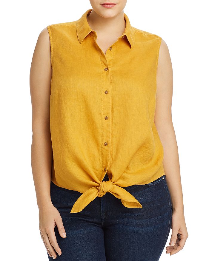 Vince Camuto Plus Sleeveless Tie-front Top In Golden Sun