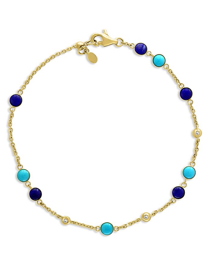 Bloomingdale's Lapis Lazuli, Turquoise & Diamond Accent Bracelet In 14k Yellow Gold - 100% Exclusive In Blue/gold