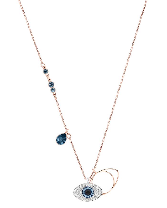 Swarovski Rose Gold-tone Crystal Evil-eye 14-7/8" Pendant Necklace In Blue