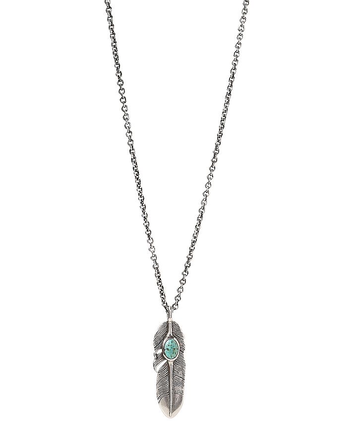 Shop John Varvatos Collection Sterling Silver Artisan Metals Feather Turquoise Pendant Necklace, 24 In Blue/silver