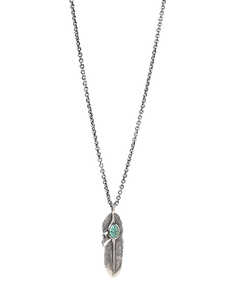 John Varvatos Collection Sterling Silver Artisan Metals Feather Turquoise Pendant Necklace, 24 In Blue/silver