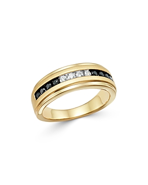 Bloomingdale's Men's Black & White Diamond Band in Brushed 14K Yellow Gold - 100% Exclusive