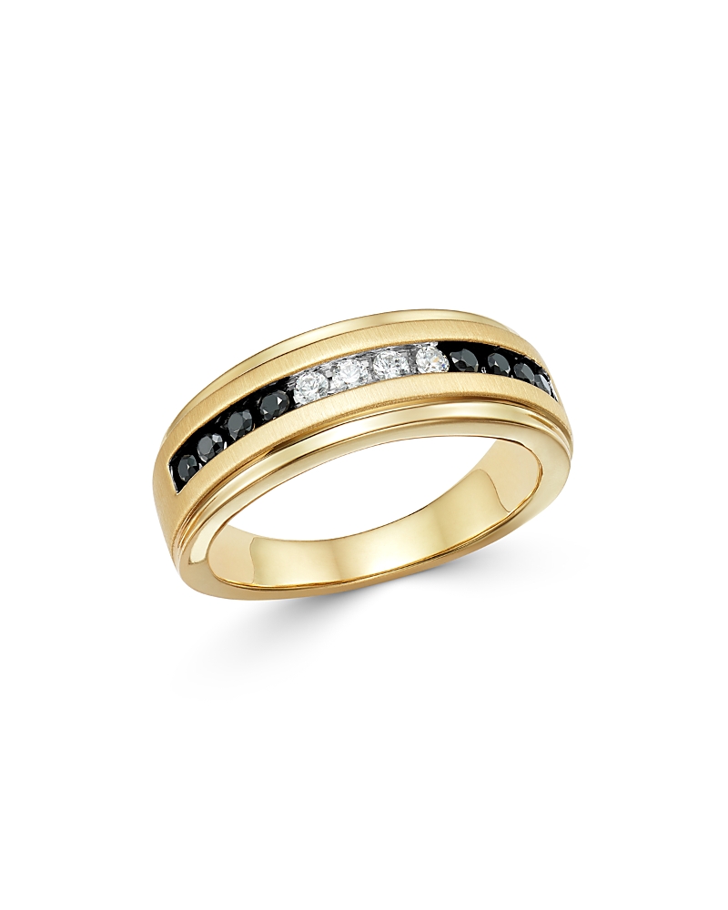 Bloomingdale's Men's Black & White Diamond Band In Brushed 14k Yellow Gold - Exclusive In Black/gold