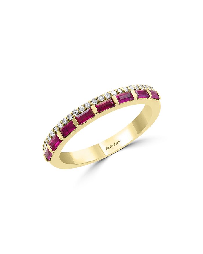 Bloomingdale's Ruby & Diamond Double-row Band In 14k Yellow Gold - 100% Exclusive In Red/gold