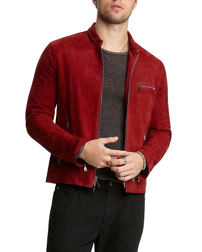 John Varvatos Suede Zip-front Jacket In Red Clay