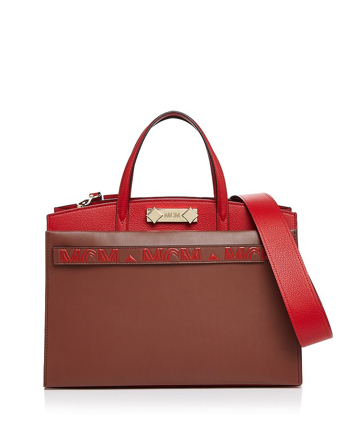Mcm Milano Medium Leather Tote In Ruby Red/gold