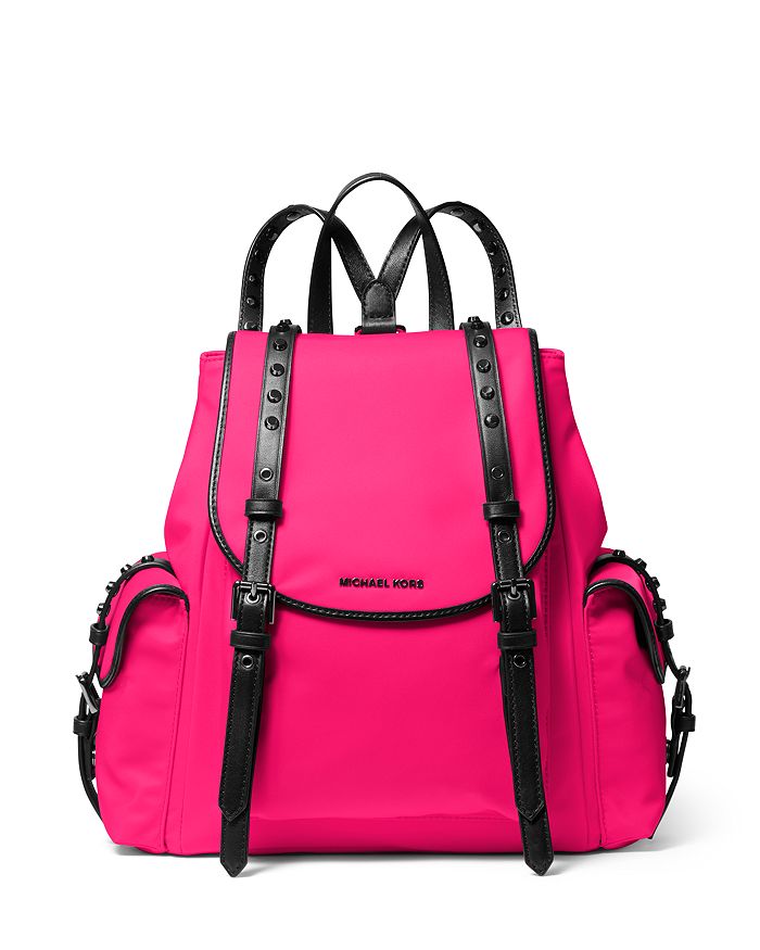 Michael Michael Kors Leila Small Nylon Backpack In Neon Pink/black