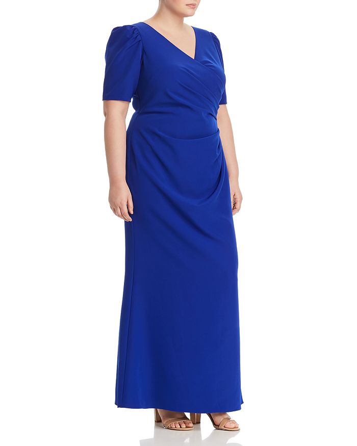 Adrianna Papell Plus Ruched Puff-sleeve Gown In Royal Sapphire