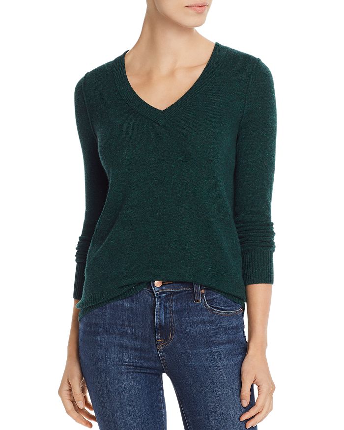 Aqua Cashmere V-neck Cashmere Sweater - 100% Exclusive In Forest Nep