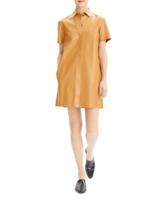 tan leather shirt dress