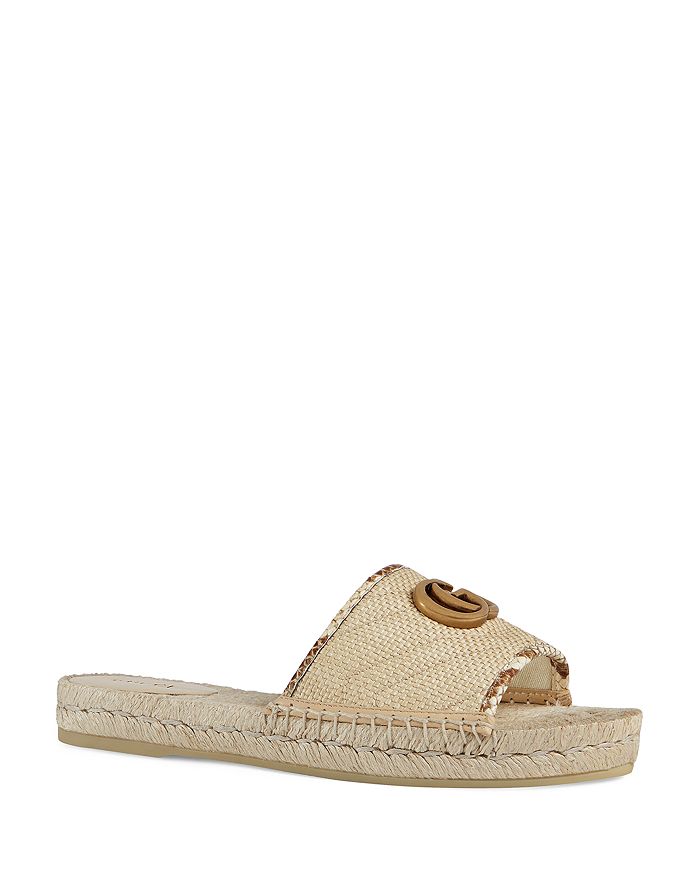 Gucci Women s Pilar Chevron Straw Sandals with Double G